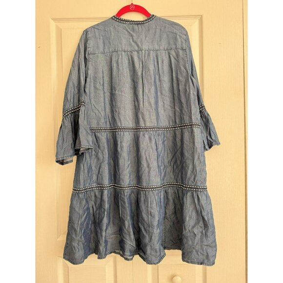 TOMMY BAHAMA M Chambray Embroidered Tiered Coverup Dress Blue Tencel Lyocell - Picture 7 of 8